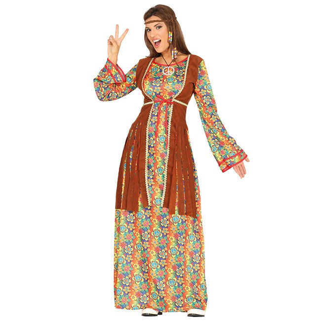 Costume hippie des années 1960 multicolore avec robe - Carnival