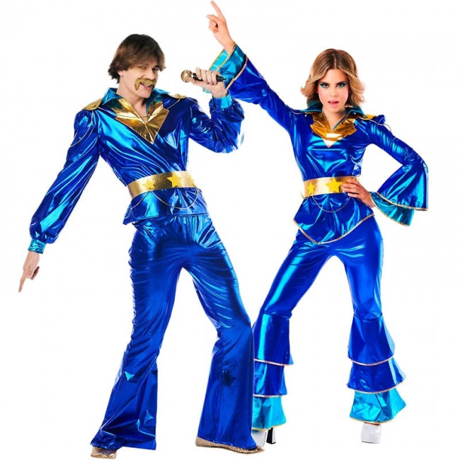 Costumes en couple Disco Abba bleu pour adulte
