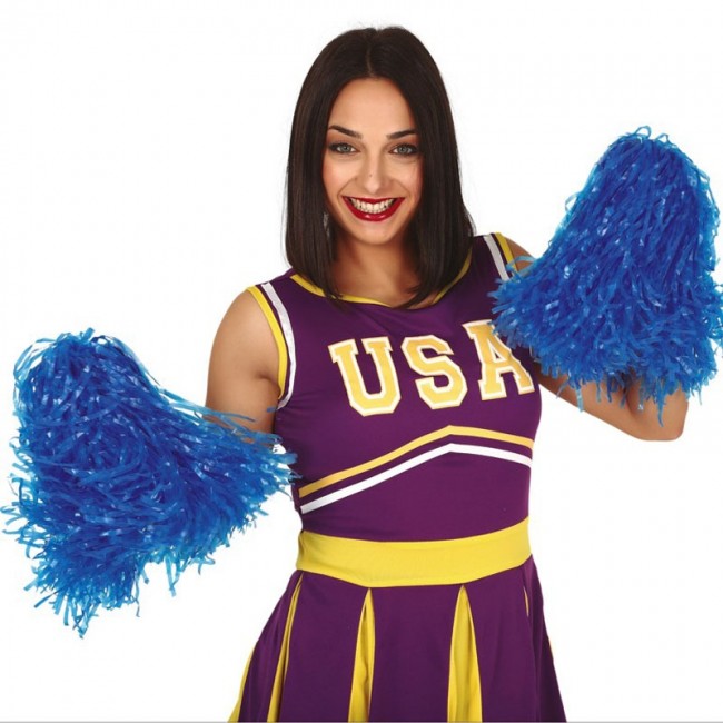 Déguisement de Cheerleader USA violet et jaune pour femme