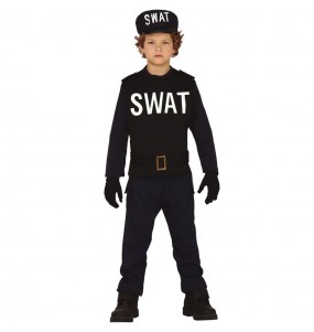 Costume d'agent du SWAT, enfants, tenue noire avec  manteau/pantalon/chapeau, tailles variées